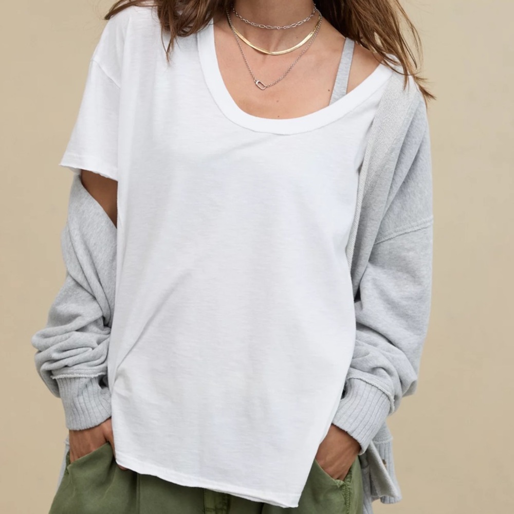 aerie voop oversized boyfriend t-shirt in white color